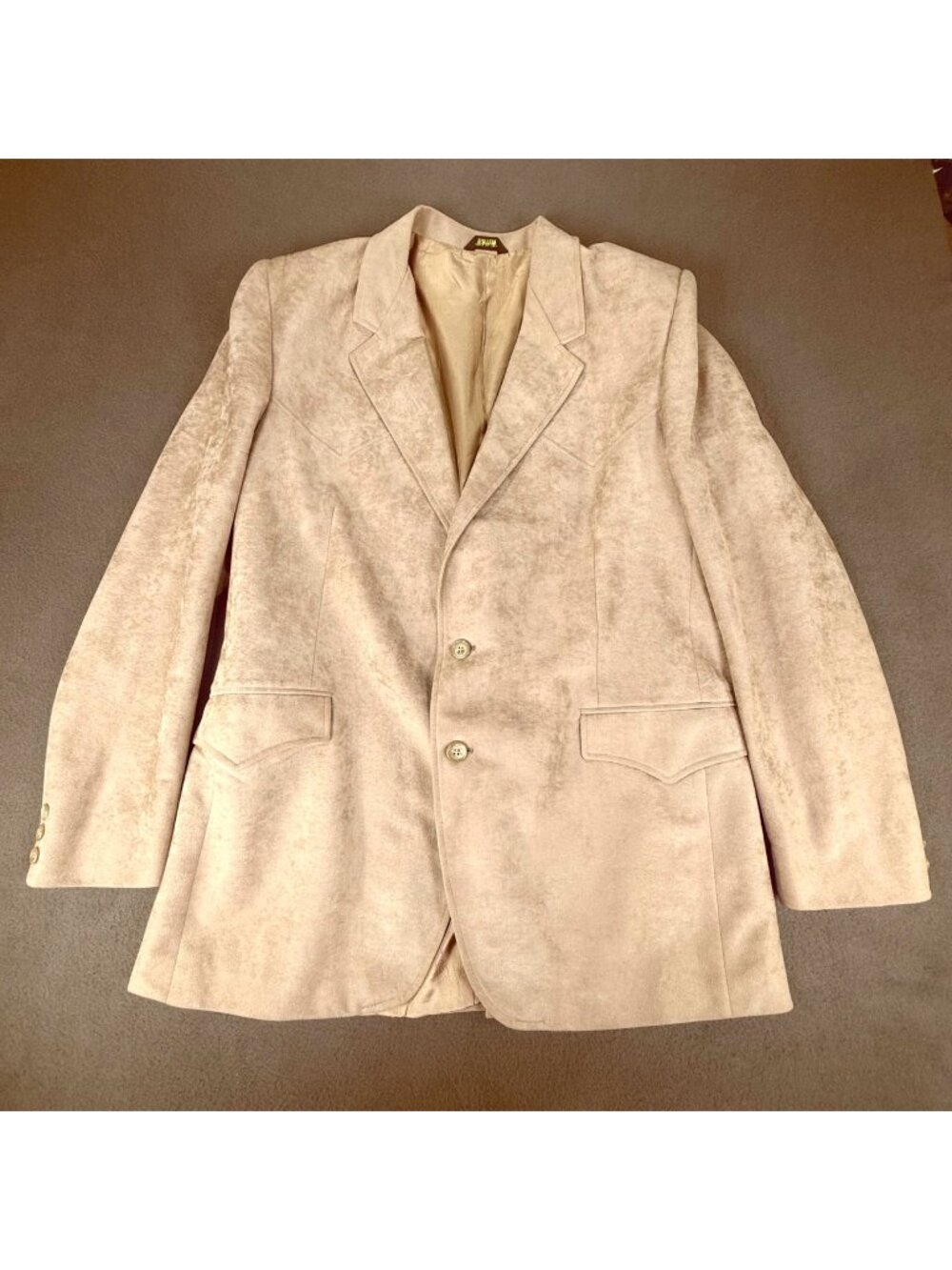 Vintage Ranch and Town Blazer Mens 46L Tan Polyester Faux Suede Made in USA EUC